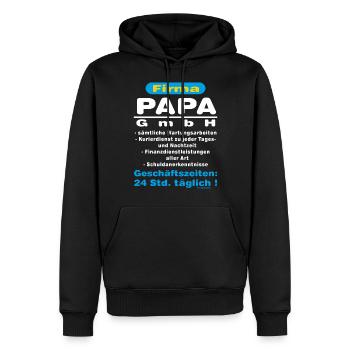 BD - Firma Papa GmbH - Kostenfrei Lebenslang - - Männer Premium Bio Hoodie - Schwarz - Vorne - Nico (187cm)