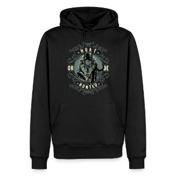Jage oder werde gejagt! - Männer Premium Bio Hoodie - Schwarz - Vorne - Nico (187cm)