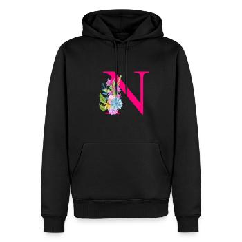 N lettre rouge - Sweat à capuche Premium bio Homme - noir - Devant - Nico (187cm)