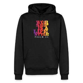 worship F - Männer Premium Bio Hoodie - Schwarz - Vorne - Nico (187cm)