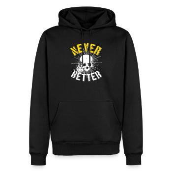 Never Better pouces haut squelette tête de mort - Sweat à capuche Premium bio Homme - noir - Devant - Nico (187cm)