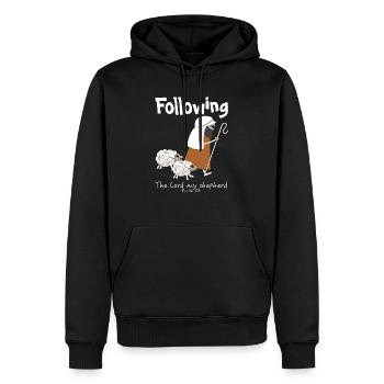 Christian Design - Schafe nach dem Guten - Männer Premium Bio Hoodie - Schwarz - Vorne - Nico (187cm)