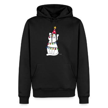 Chat de noel - Sweat à capuche Premium bio Homme - noir - Devant - Nico (187cm)