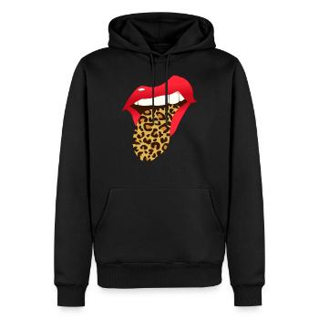 Rote Comic Lippen Leo - Männer Premium Bio Hoodie - Schwarz - Vorne - Nico (187cm)