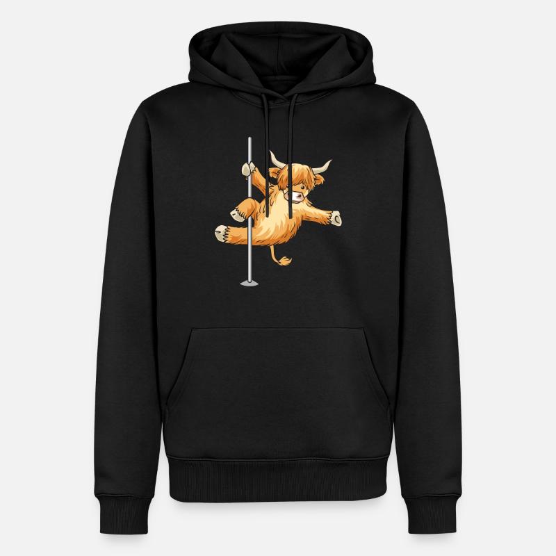 Vache Scottish Highland Cattle Highland Pole Dance - Sweat à capuche Premium bio Homme - noir