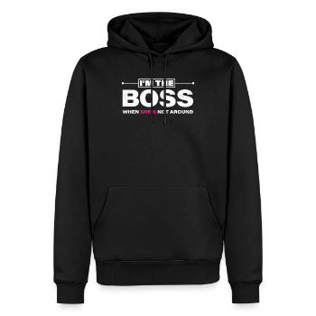 Mann Frau Lustiger Spruch - Männer Premium Bio Hoodie - Schwarz - Vorne - Nico (187cm)