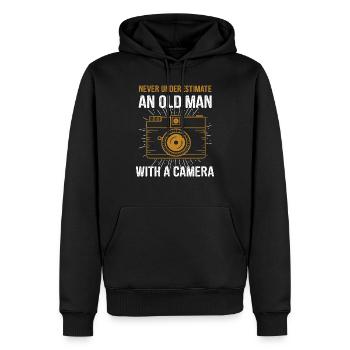Cadeau photographe appareil photo - Sweat à capuche Premium bio Homme - noir - Devant - Nico (187cm)