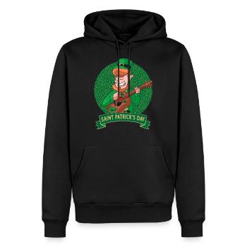 Lutin irlandais avec guitare shamrock en costume vert - Sweat à capuche Premium bio Homme - noir - Devant - Nico (187cm)