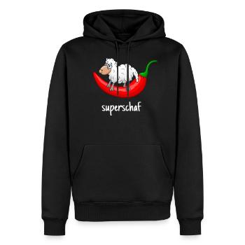 Superschaf, Schaf, Chili, lustiges Schaf, scharf - Männer Premium Bio Hoodie - Schwarz - Vorne - Nico (187cm)