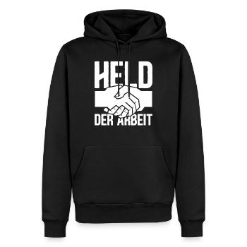Held der Arbeit DDR Ostdeutschland - Männer Premium Bio Hoodie - Schwarz - Vorne - Nico (187cm)