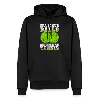 Lustiger Tennis Spruch. - Männer Premium Bio Hoodie - Schwarz - Vorne - Nico (187cm)