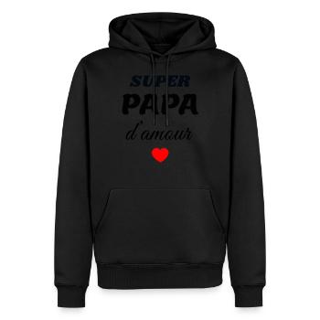 Super Papa d'amour V1 - Sweat à capuche Premium bio Homme - noir - Devant - Nico (187cm)