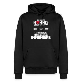 Cadeau humour infirmier - Sweat à capuche Premium bio Homme - noir - Devant - Nico (187cm)