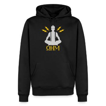 Ohm méditant construction d'électricien - Sweat à capuche Premium bio Homme - noir - Devant - Nico (187cm)