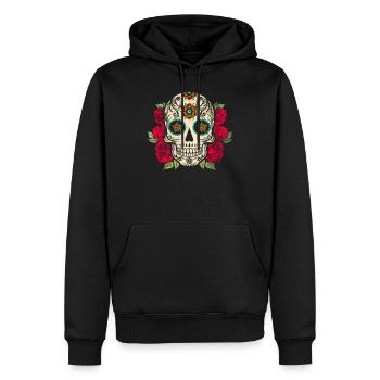 Jour des morts - crâne coloré avec des fleurs - Sweat à capuche Premium bio Homme - noir - Devant - Nico (187cm)
