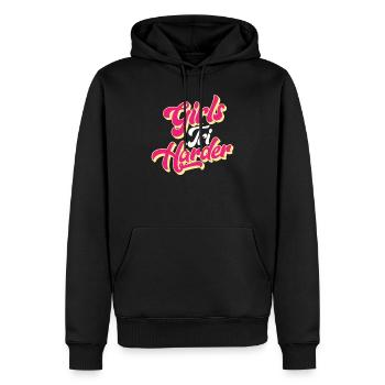 Triathlon fille jeu de mots cadeau - Sweat à capuche Premium bio Homme - noir - Devant - Nico (187cm)