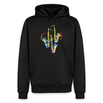 saxophone - Sweat à capuche Premium bio Homme - noir - Devant - Nico (187cm)