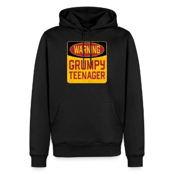 Anniversaire d'adolescent - Avertissement adolescent grincheux - Sweat à capuche Premium bio Homme - noir - Devant - Nico (187cm)