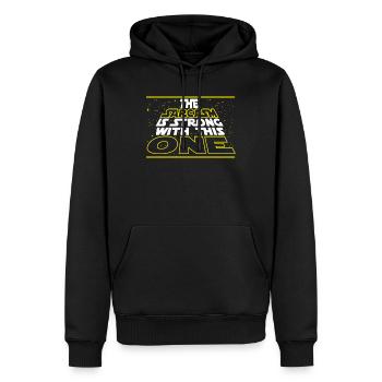 Sarkasmus in einer weit entfernten Galaxis - Männer Premium Bio Hoodie - Schwarz - Vorne - Nico (187cm)