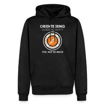 Lustige Happy Compass Orientierungslauf Grafik - Männer Premium Bio Hoodie - Schwarz - Vorne - Nico (187cm)