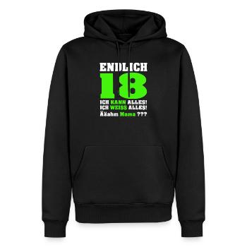 Endlich 18 Sprüche Geschenkidee zum Geburtstag - Männer Premium Bio Hoodie - Schwarz - Vorne - Nico (187cm)