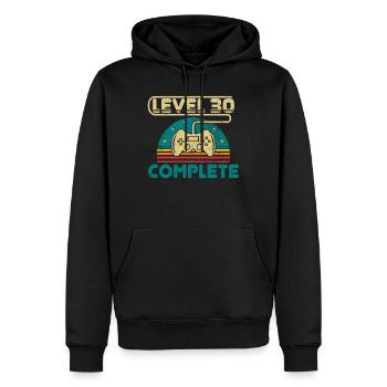 30 anniversaire niveau 30 cadeau complet de 30 ans - Sweat à capuche Premium bio Homme - noir - Devant - Nico (187cm)