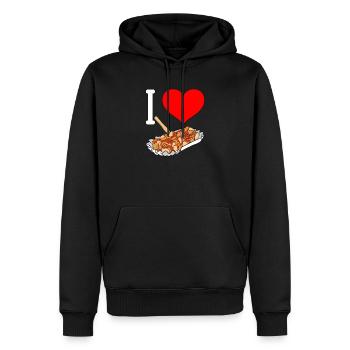 Currywurst Curry Wurst Bratwurst Berliner Ruhrpott - Männer Premium Bio Hoodie - Schwarz - Vorne - Nico (187cm)