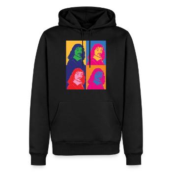 Pop-Art-Porträt-Philosoph Rene Descartes - Männer Premium Bio Hoodie - Schwarz - Vorne - Nico (187cm)