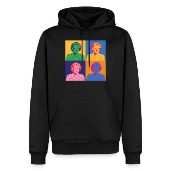 Portrait d’image Pop Art Margaret Thatcher graphique - Sweat à capuche Premium bio Homme - noir - Devant - Nico (187cm)