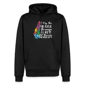 Je joue du ukulélé parce que je l'aime Ukulele Playe - Sweat à capuche Premium bio Homme - noir - Devant - Nico (187cm)