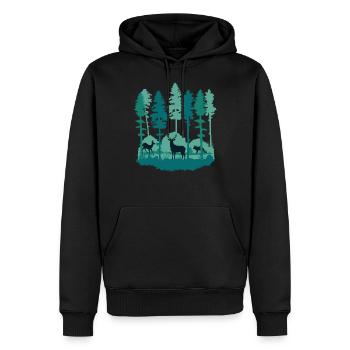 Animaux de la forêt et de la forêt - arbres, cerfs, cerfs et renards - Sweat à capuche Premium bio Homme - noir - Devant - Nico (187cm)