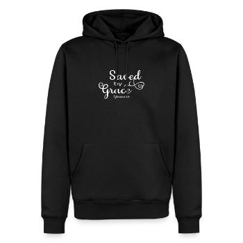 Verset biblique chrétien - sauvé par la grâce - - Sweat à capuche Premium bio Homme - noir - Devant - Nico (187cm)