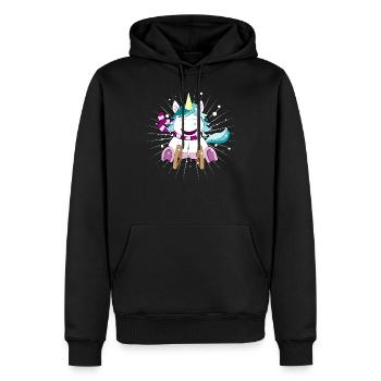 Einhorn auf Schlitten Weihnachten - Männer Premium Bio Hoodie - Schwarz - Vorne - Nico (187cm)