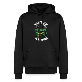 Kophörer als Eingang in die Musik Welt - Männer Premium Bio Hoodie - Schwarz - Vorne - Nico (187cm)