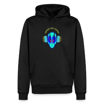 Tête extraterrestre drôle avec un casque - Sweat à capuche Premium bio Homme - noir - Devant - Nico (187cm)