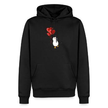 Pinguin mit Herz Luftballons - Männer Premium Bio Hoodie - Schwarz - Vorne - Nico (187cm)