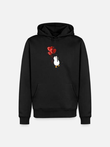 Pinguin mit Herz Luftballons - Männer Premium Bio Hoodie - Schwarz