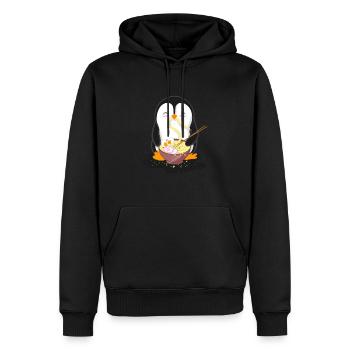 Pingouin mange une soupe de nouilles ramen - Sweat à capuche Premium bio Homme - noir - Devant - Nico (187cm)