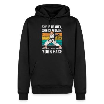 Idée cadeau rétro fille de Taekwondo - Sweat à capuche Premium bio Homme - noir - Devant - Nico (187cm)