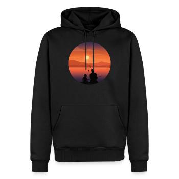 PÈRE & FILS À la pêche Idée cadeau - Sweat à capuche Premium bio Homme - noir - Devant - Nico (187cm)
