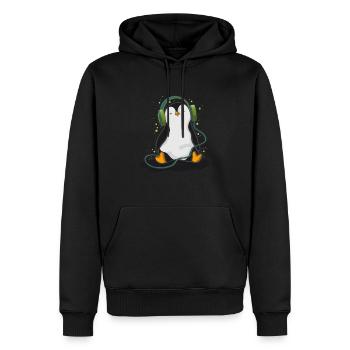 Le pingouin écoute de la musique - Sweat à capuche Premium bio Homme - noir - Devant - Nico (187cm)