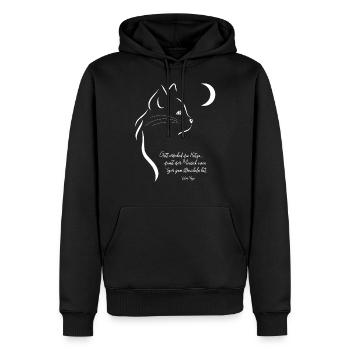 Katze weiss Mond Zeichnung lustiger Spruch - Männer Premium Bio Hoodie - Schwarz - Vorne - Nico (187cm)