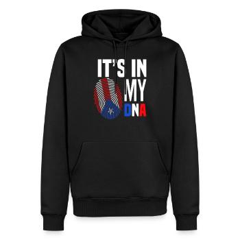 ADN pays d’origine à Porto Rico - Sweat à capuche Premium bio Homme - noir - Devant - Nico (187cm)