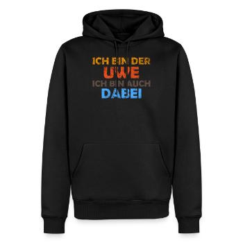 Ich bin der Uwe und ich bin auch dabei - Männer Premium Bio Hoodie - Schwarz - Vorne - Nico (187cm)