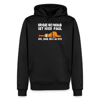 Faultier Irgendwas ist faul hier - Männer Premium Bio Hoodie - Schwarz - Vorne - Nico (187cm)