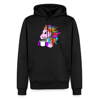 Angry Unicorn With Coffee - Men’s Premium Organic Hoodie - black - Front - Nico (187cm)