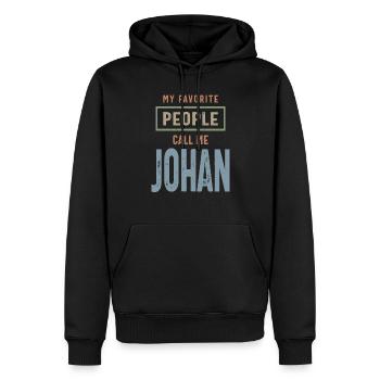 Johan Nom personnalisé Cadeau d’anniversaire - Sweat à capuche Premium bio Homme - noir - Devant - Nico (187cm)