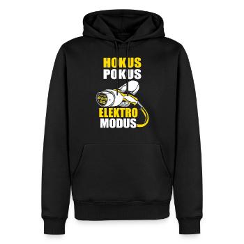 E-Auto Elektromobilität Elektroauto Geschenk - Männer Premium Bio Hoodie - Schwarz - Vorne - Nico (187cm)