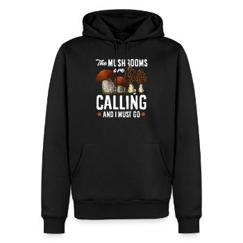 Pilzsammler - Wenn die Pilze anrufen Spruch - Männer Premium Bio Hoodie - Schwarz - Vorne - Nico (187cm)