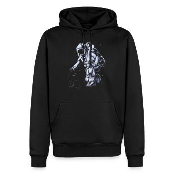 Astronaut petting a cat in space Galactic Kitten - Men’s Premium Organic Hoodie - black - Front - Nico (187cm)